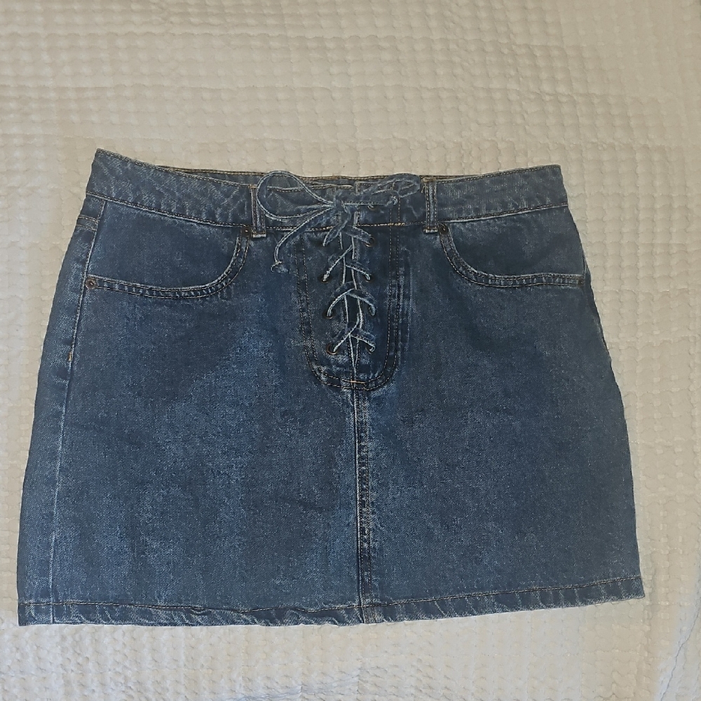 Forever 21 Blue Tie Front Pencil Mini Skirt